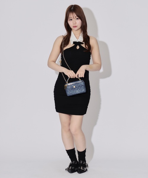 ALLuRing ChaRm(アリュリングチャーム)の「Shirt Collar Cutout Mini Dress / シャツカラーカットアウトミニワンピース カップ付(ワンピース・レディース・ブラック・FREE)」の14枚目の写真