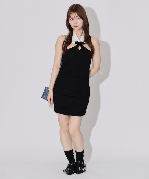 ALLuRing ChaRm(アリュリングチャーム)の「Shirt Collar Cutout Mini Dress / シャツカラーカットアウトミニワンピース カップ付(ワンピース・レディース・ブラック・FREE)」の15枚目の写真