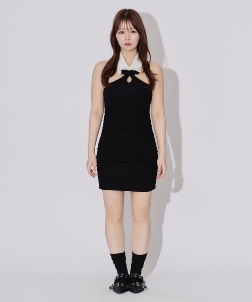 ALLuRing ChaRm(アリュリングチャーム)の「Shirt Collar Cutout Mini Dress / シャツカラーカットアウトミニワンピース カップ付(ワンピース・レディース・ブラック・FREE)」の13枚目の写真