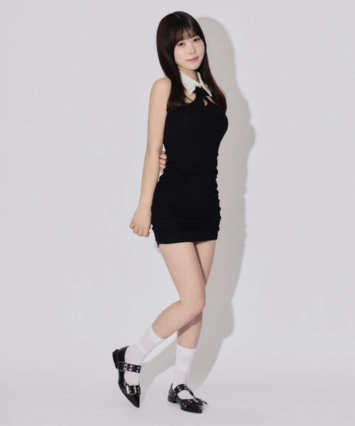 ALLuRing ChaRm(アリュリングチャーム)の「Shirt Collar Cutout Mini Dress / シャツカラーカットアウトミニワンピース カップ付(ワンピース・レディース・ブラック・FREE)」の7枚目の写真