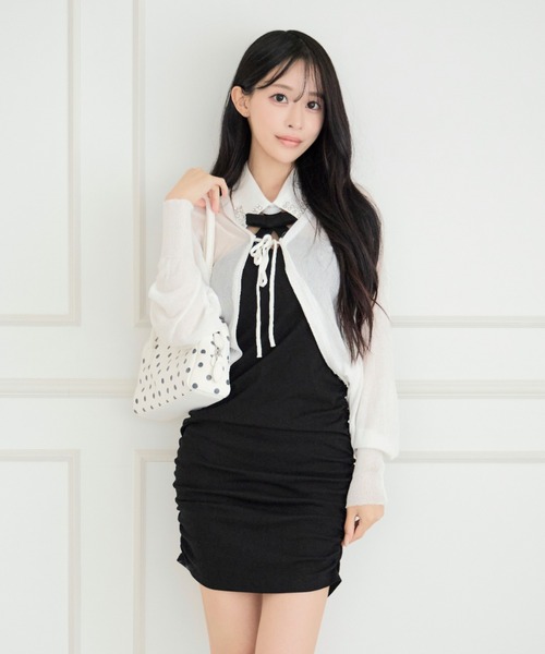 ALLuRing ChaRm(アリュリングチャーム)の「Shirt Collar Cutout Mini Dress / シャツカラーカットアウトミニワンピース カップ付(ワンピース・レディース・ブラック・FREE)」の22枚目の写真