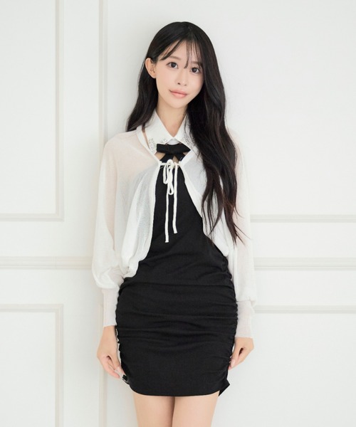 ALLuRing ChaRm(アリュリングチャーム)の「Shirt Collar Cutout Mini Dress / シャツカラーカットアウトミニワンピース カップ付(ワンピース・レディース・ブラック・FREE)」の21枚目の写真
