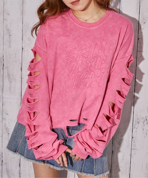 GORGE(ゴージ)の「《ダメージ・ロゴエンボス》トレーナー/カジュアル×ストリート/春秋/全2色(スウェット・レディース・ピンク/ブラック・F)」の1枚目の写真
