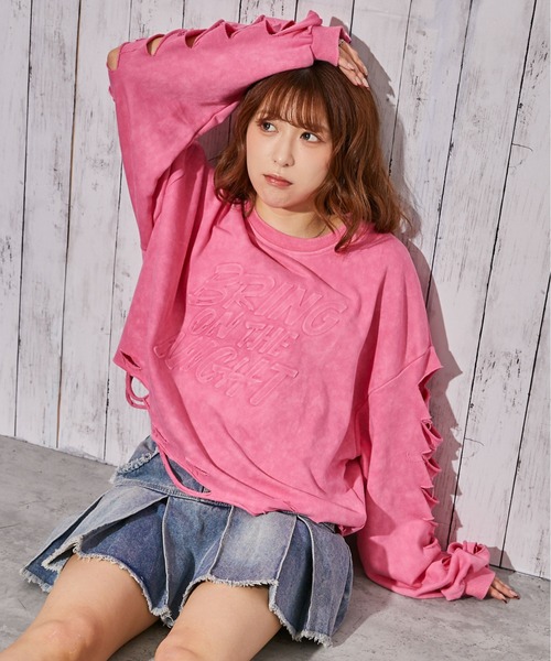 GORGE(ゴージ)の「《ダメージ・ロゴエンボス》トレーナー/カジュアル×ストリート/春秋/全2色(スウェット・レディース・ピンク/ブラック・F)」の3枚目の写真