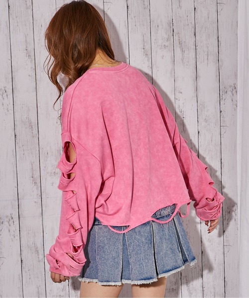 GORGE(ゴージ)の「《ダメージ・ロゴエンボス》トレーナー/カジュアル×ストリート/春秋/全2色(スウェット・レディース・ピンク/ブラック・F)」の7枚目の写真