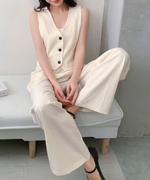 ジレ ストレートパンツ セットアップ きれいめ スーツ フォーマル ビジネス オフィス