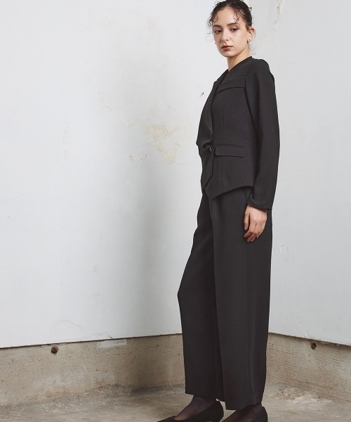 Callarus Black Formal（カラルスブラックフォーマル）の「前開きアシメジャケットドッキングデザインブラウス+ワイドパンツセットアップ〔Callarus〕洗える防しわ（スーツセット・レディース・ブラック・M/L/LL/3L）」の12枚目の写真
