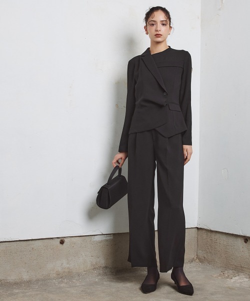 Callarus Black Formal（カラルスブラックフォーマル）の「前開きアシメジャケットドッキングデザインブラウス+ワイドパンツセットアップ〔Callarus〕洗える防しわ（スーツセット・レディース・ブラック・M/L/LL/3L）」の6枚目の写真