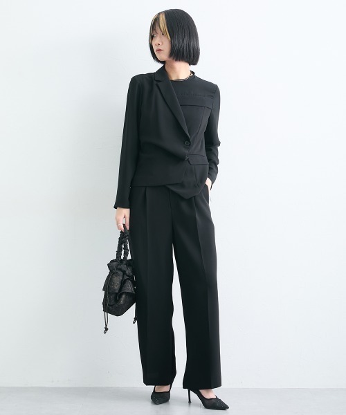 Callarus Black Formal（カラルスブラックフォーマル）の「前開きアシメジャケットドッキングデザインブラウス+ワイドパンツセットアップ〔Callarus〕洗える防しわ（スーツセット・レディース・ブラック・M/L/LL/3L）」の22枚目の写真