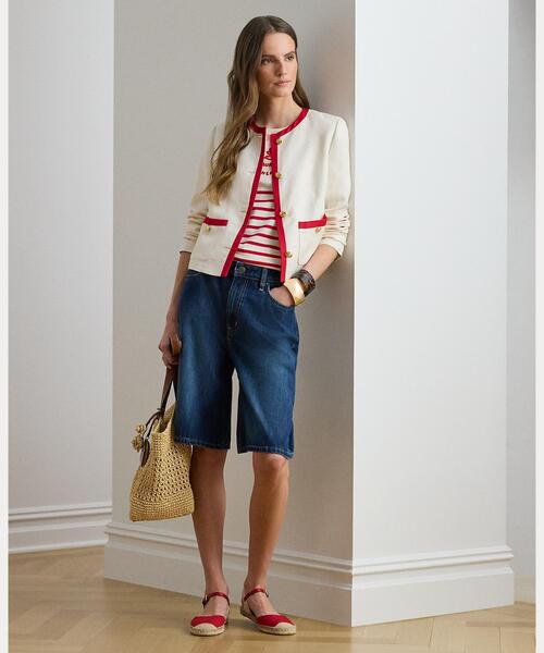 LAUREN RALPH LAUREN（ローレン ラルフ ローレン）の「ツートーン リネンブレンド ツイル ブレザー（ノーカラージャケット・レディース・ナチュラル・2/0/4/6/00）」の5枚目の写真