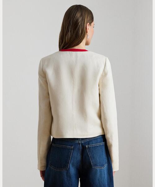 LAUREN RALPH LAUREN（ローレン ラルフ ローレン）の「ツートーン リネンブレンド ツイル ブレザー（ノーカラージャケット・レディース・ナチュラル・2/0/4/6/00）」の2枚目の写真