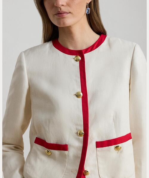 LAUREN RALPH LAUREN（ローレン ラルフ ローレン）の「ツートーン リネンブレンド ツイル ブレザー（ノーカラージャケット・レディース・ナチュラル・2/0/4/6/00）」の3枚目の写真