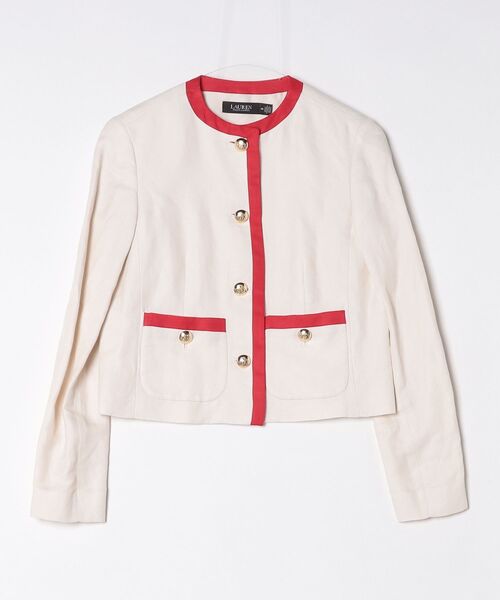 LAUREN RALPH LAUREN（ローレン ラルフ ローレン）の「ツートーン リネンブレンド ツイル ブレザー（ノーカラージャケット・レディース・ナチュラル・2/0/4/6/00）」の4枚目の写真