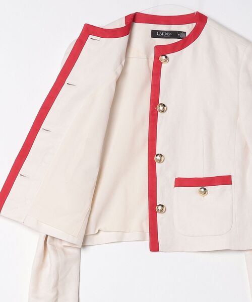 LAUREN RALPH LAUREN（ローレン ラルフ ローレン）の「ツートーン リネンブレンド ツイル ブレザー（ノーカラージャケット・レディース・ナチュラル・2/0/4/6/00）」の7枚目の写真