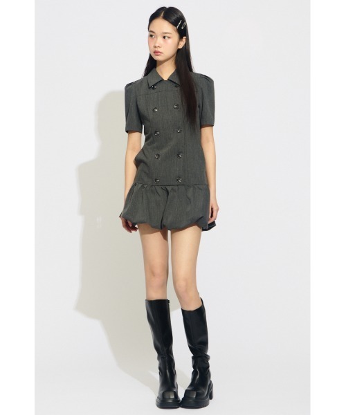 SLY(スライ)の「【SNSで話題!】DOUBLE BUTTON BALLOON S/OP ダブルボタンバルーンショートワンピース 春服 夏服(ワンピース・レディース・ブラック/杢グレー・1/2)」の14枚目の写真