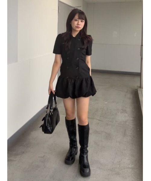 SLY(スライ)の「【SNSで話題!】DOUBLE BUTTON BALLOON S/OP ダブルボタンバルーンショートワンピース 春服 夏服(ワンピース・レディース・ブラック/杢グレー・1/2)」の20枚目の写真