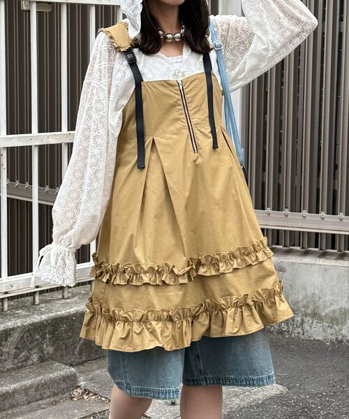 CIAOPANIC（チャオパニック）の「フリルミリタリーミドルジャンスカ（チュニック・レディース・ブラック/カーキ/ベージュ・ONE SIZE）」の2枚目の写真