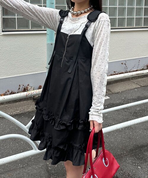 CIAOPANIC（チャオパニック）の「フリルミリタリーミドルジャンスカ（チュニック・レディース・ブラック/カーキ/ベージュ・ONE SIZE）」の20枚目の写真