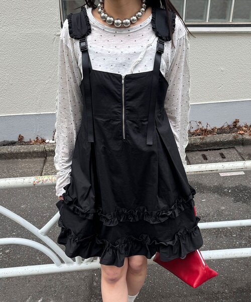 CIAOPANIC（チャオパニック）の「フリルミリタリーミドルジャンスカ（チュニック・レディース・ブラック/カーキ/ベージュ・ONE SIZE）」の21枚目の写真