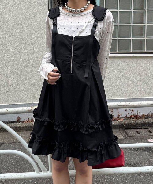 CIAOPANIC（チャオパニック）の「フリルミリタリーミドルジャンスカ（チュニック・レディース・ブラック/カーキ/ベージュ・ONE SIZE）」の22枚目の写真