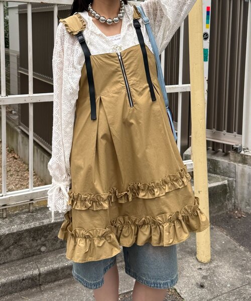 CIAOPANIC（チャオパニック）の「フリルミリタリーミドルジャンスカ（チュニック・レディース・ブラック/カーキ/ベージュ・ONE SIZE）」の17枚目の写真