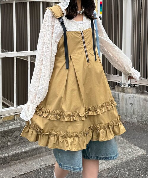 CIAOPANIC（チャオパニック）の「フリルミリタリーミドルジャンスカ（チュニック・レディース・ブラック/カーキ/ベージュ・ONE SIZE）」の18枚目の写真