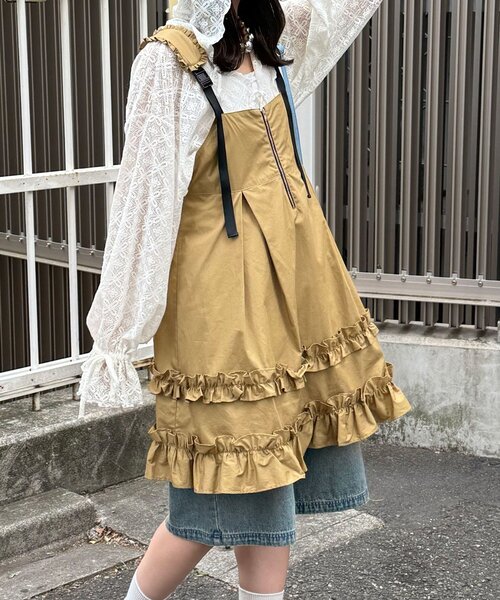 CIAOPANIC（チャオパニック）の「フリルミリタリーミドルジャンスカ（チュニック・レディース・ブラック/カーキ/ベージュ・ONE SIZE）」の19枚目の写真