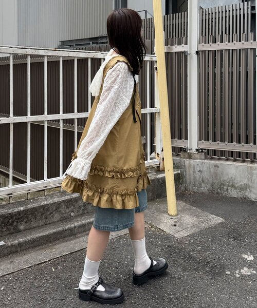 CIAOPANIC（チャオパニック）の「フリルミリタリーミドルジャンスカ（チュニック・レディース・ブラック/カーキ/ベージュ・ONE SIZE）」の5枚目の写真