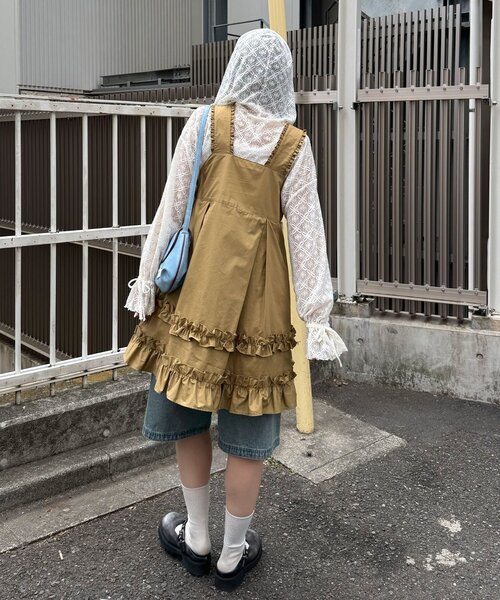 CIAOPANIC（チャオパニック）の「フリルミリタリーミドルジャンスカ（チュニック・レディース・ブラック/カーキ/ベージュ・ONE SIZE）」の6枚目の写真