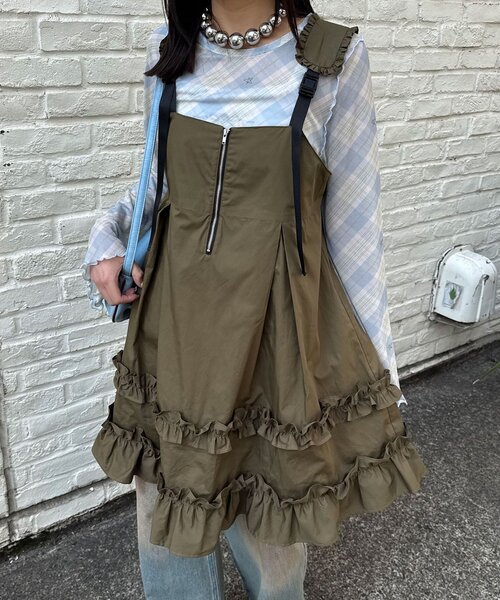 CIAOPANIC（チャオパニック）の「フリルミリタリーミドルジャンスカ（チュニック・レディース・ブラック/カーキ/ベージュ・ONE SIZE）」の13枚目の写真