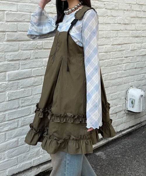 CIAOPANIC（チャオパニック）の「フリルミリタリーミドルジャンスカ（チュニック・レディース・ブラック/カーキ/ベージュ・ONE SIZE）」の14枚目の写真