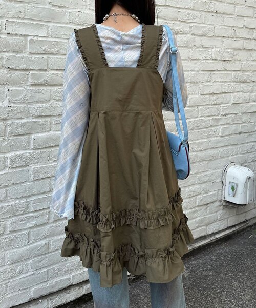 CIAOPANIC（チャオパニック）の「フリルミリタリーミドルジャンスカ（チュニック・レディース・ブラック/カーキ/ベージュ・ONE SIZE）」の7枚目の写真