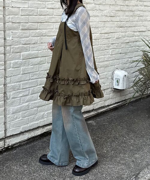 CIAOPANIC（チャオパニック）の「フリルミリタリーミドルジャンスカ（チュニック・レディース・ブラック/カーキ/ベージュ・ONE SIZE）」の9枚目の写真