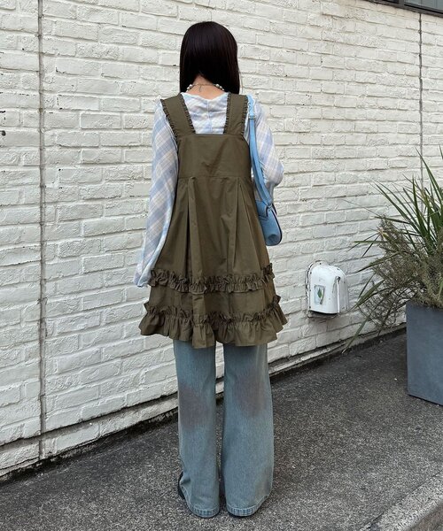 CIAOPANIC（チャオパニック）の「フリルミリタリーミドルジャンスカ（チュニック・レディース・ブラック/カーキ/ベージュ・ONE SIZE）」の10枚目の写真