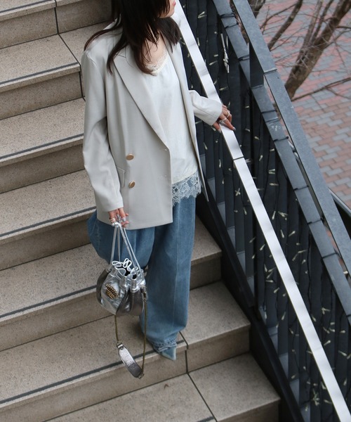 Scrap Book（スクラップブック）の「【Scrap Book】Wボタンジャケット（テーラードジャケット・レディース・ブラック/グレー・FREE）」の5枚目の写真