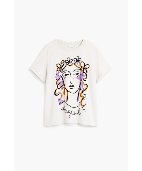 Desigual(デシグアル)の「女神フェイスグラフィックTシャツ 白(Tシャツ/カットソー・レディース・ホワイト・S/M/L/XL/XS)」の1枚目の写真