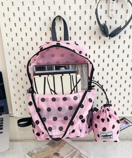 LAC-VERT（ラック・ヴェール）の「ナイロンドット柄リュック（バックパック/リュック・レディース・ピンク/ブラック・FREE）」の9枚目の写真