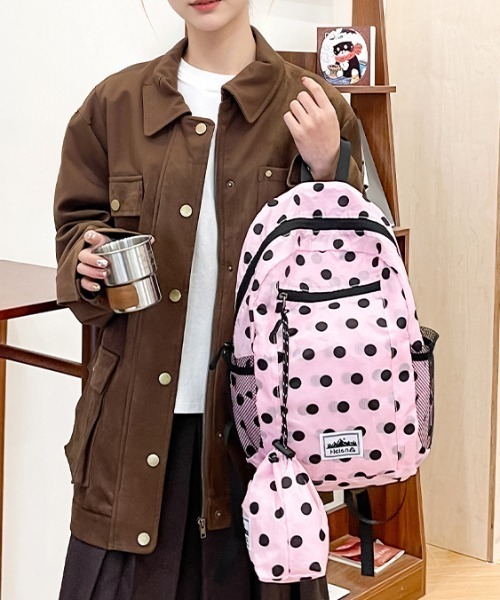 LAC-VERT（ラック・ヴェール）の「ナイロンドット柄リュック（バックパック/リュック・レディース・ピンク/ブラック・FREE）」の7枚目の写真