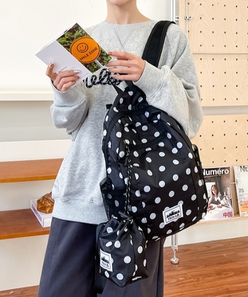 LAC-VERT（ラック・ヴェール）の「ナイロンドット柄リュック（バックパック/リュック・レディース・ピンク/ブラック・FREE）」の4枚目の写真
