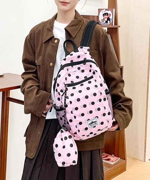 LAC-VERT（ラック・ヴェール）の「ナイロンドット柄リュック（バックパック/リュック・レディース・ピンク/ブラック・FREE）」の6枚目の写真
