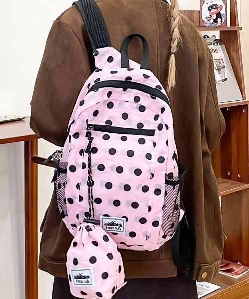 LAC-VERT（ラック・ヴェール）の「ナイロンドット柄リュック（バックパック/リュック・レディース・ピンク/ブラック・FREE）」の5枚目の写真