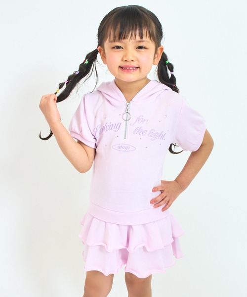 ANAP kids(アナップキッズ)の「ティアード スカート フーディー ワンピース(ワンピース・キッズ・ライトグレー/ライトピンク・110/120/130)」の2枚目の写真