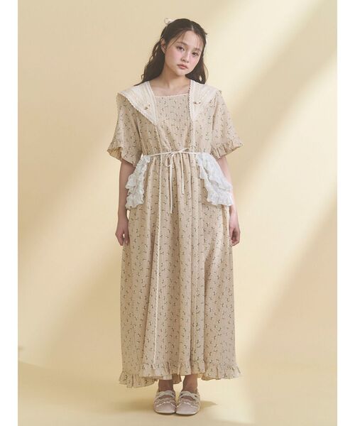 merry jenny（メリージェニー）の「flowerデコラティブカラーワンピース（ワンピース・レディース・ベージュ/ブラック/オフホワイト・FREE）」の10枚目の写真