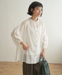 エクリュ 刺繍ギャザーチュニック