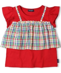 moujonjon（ムージョンジョン）の「チェック柄キャミ重ね着風半袖Tシャツ（Tシャツ/カットソー）」