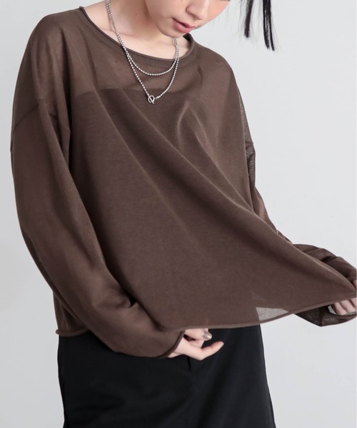 for/c（フォーシー）の「[新色追加]シアーニットトップス【サスティナブル】（ニット/セーター・レディース・グレー/アイボリー/ブラック/ブラウン/グリーン/ネイビー・M/L/LL）」の4枚目の写真