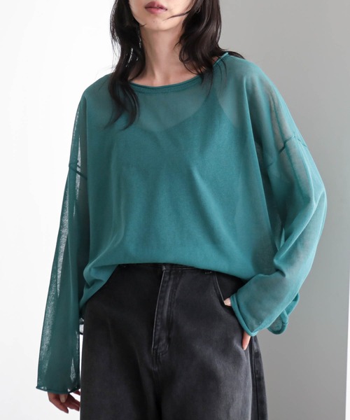 for/c（フォーシー）の「[新色追加]シアーニットトップス【サスティナブル】（ニット/セーター・レディース・グレー/アイボリー/ブラック/ブラウン/グリーン/ネイビー・M/L/LL）」の5枚目の写真