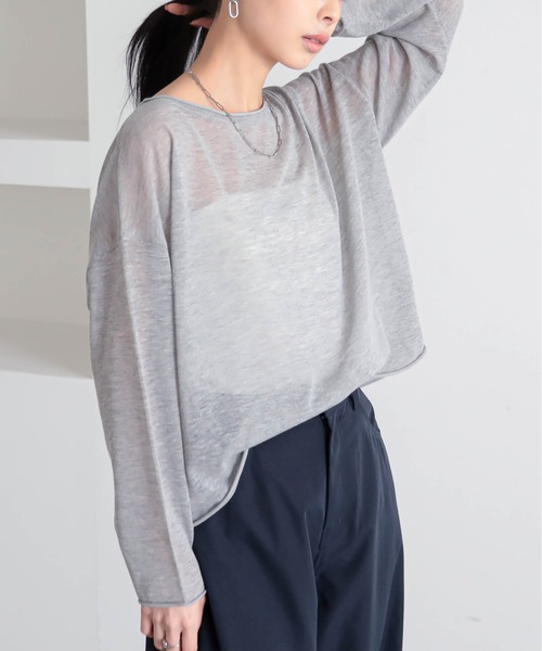 for/c（フォーシー）の「[新色追加]シアーニットトップス【サスティナブル】（ニット/セーター・レディース・グレー/アイボリー/ブラック/ブラウン/グリーン/ネイビー・M/L/LL）」の11枚目の写真