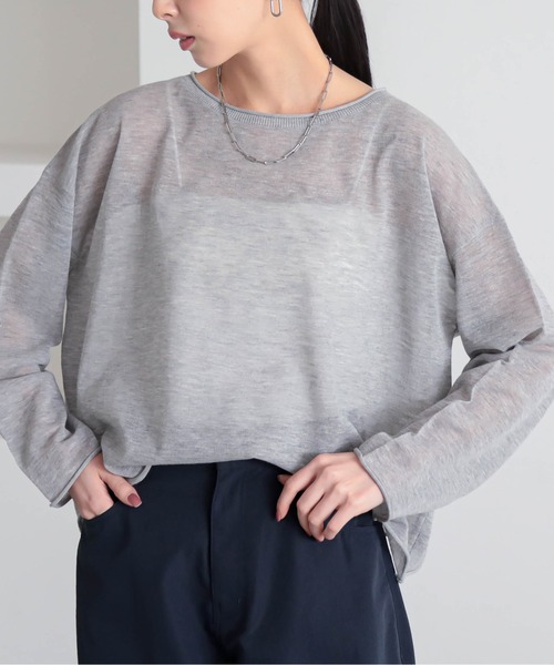 for/c（フォーシー）の「[新色追加]シアーニットトップス【サスティナブル】（ニット/セーター・レディース・グレー/アイボリー/ブラック/ブラウン/グリーン/ネイビー・M/L/LL）」の12枚目の写真