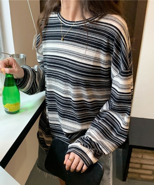 mielu(ミエル)の「マルチボーダーロンT(Tシャツ/カットソー・レディース・ブルー/ブラック/カーキ・LARGE/MEDIUM)」の17枚目の写真